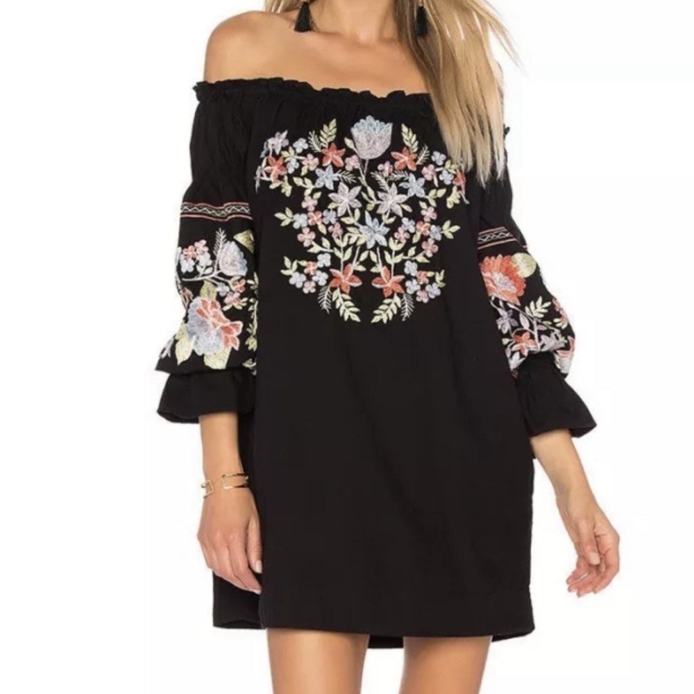 Free People Boho Fleur Du Jour Floral Embroidered Dress Pockets